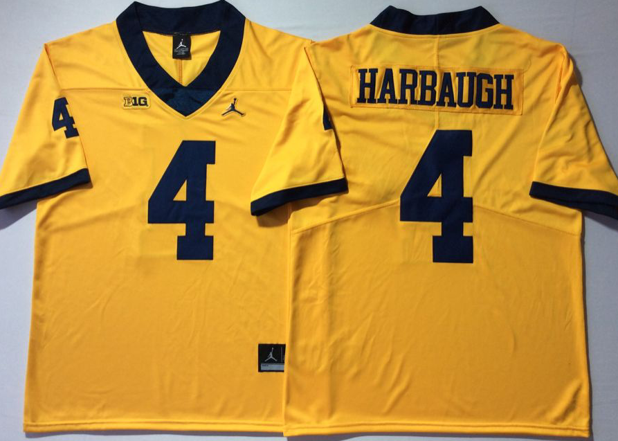 NCAA Men Michigan Wolverines YELLOW #4 HARBAUGH